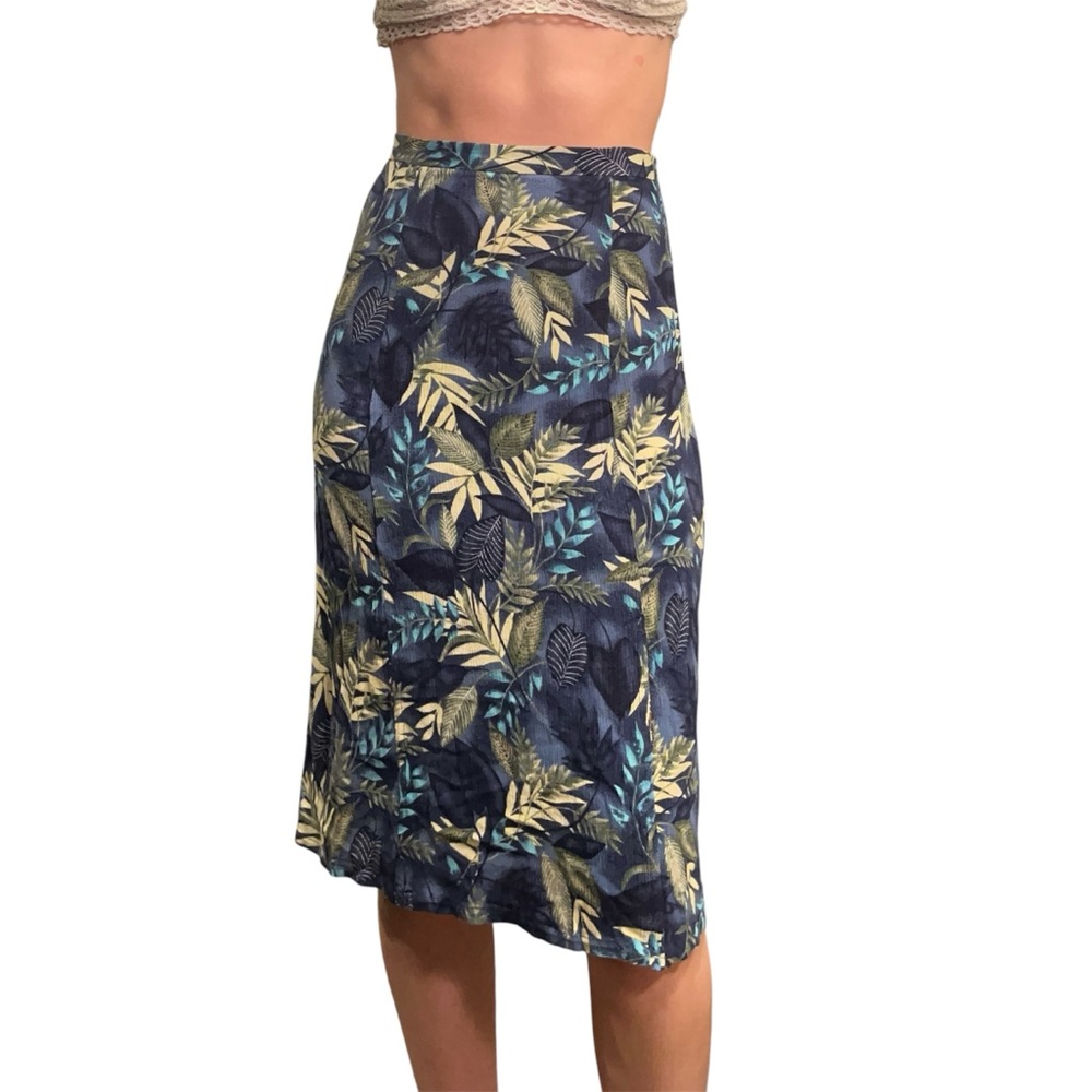 Floral Midi Skirt in Blue and Green